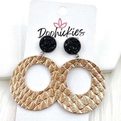 2" Black & Rose Gold Python Earrings-Acrylic, Black, Dangle Earrings, Earring, Earrings, Faux Druzy, Jewelry, Leather, Lil' O's, Post Earrings, Python, Rose Gold-[option4]-[option5]-[option6]-Bella Bliss Boutique in Texas