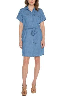 Belted Shirt Dress-Belted, Chambray, clothing, dress, dresses, Indigo, Indigo Twill, Shirt Dress, Women, women's-[option4]-[option5]-[option6]-Bella Bliss Boutique in Texas