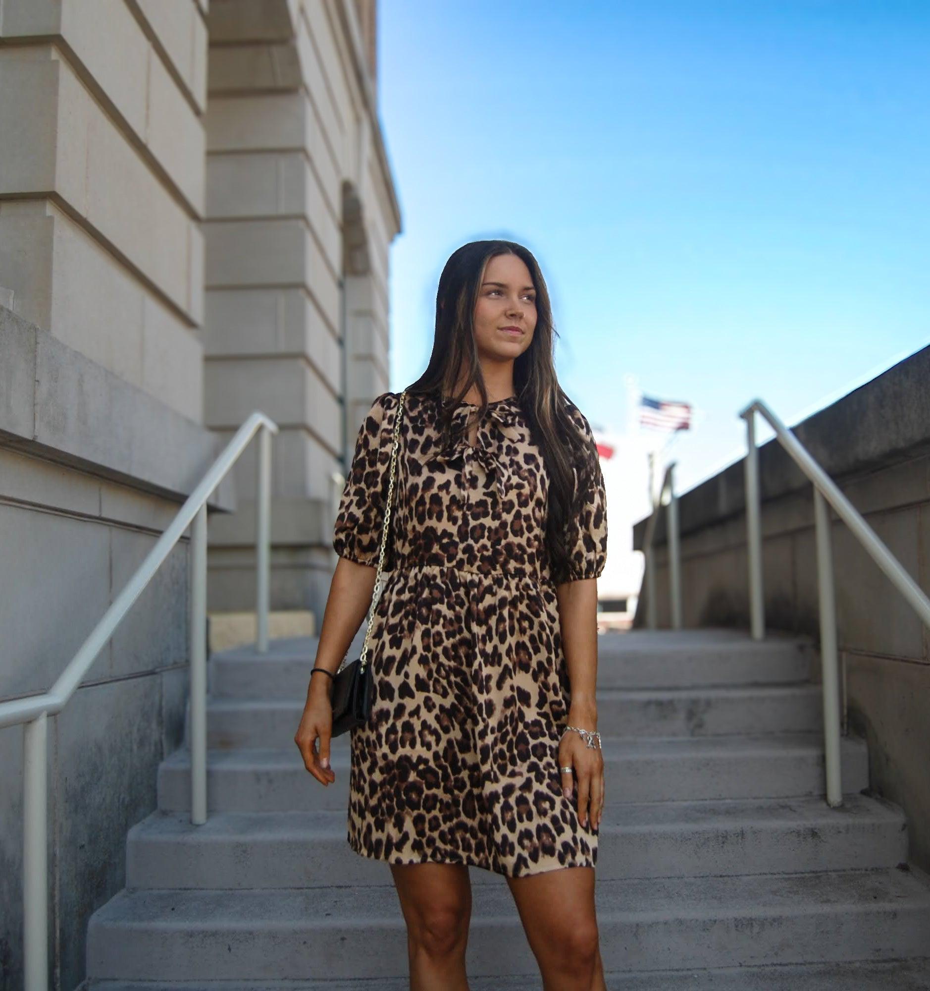 leopard satin dress Brown Leopard Satin Dress