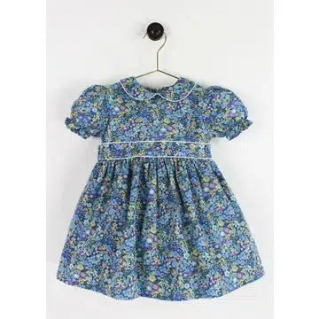 Floral Print Peter Pan Collar Dress-Blue, Children & Tweens, children's, Children/Tween, Childrens/Tween, clothing, dress, dresses, Floral, Floral Print, Infant to 6, infant-6, peter pan collar-3m-[option4]-[option5]-[option6]-Bella Bliss Boutique in Texas