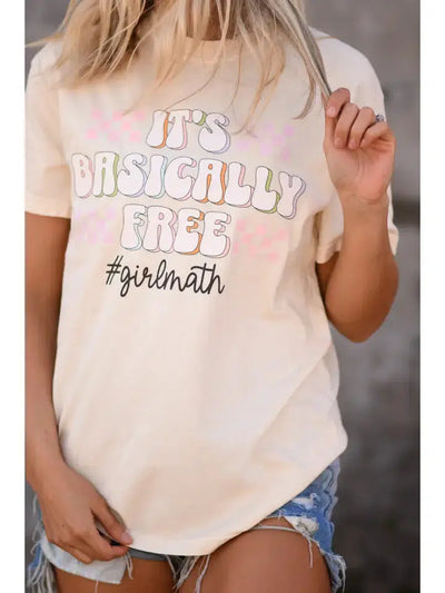 It's Basically Free Tee-clothing, Girlmath, It's Basically Free, Ivory, T-Shirt, Top, Tops, Women, women's-S-[option4]-[option5]-[option6]-Bella Bliss Boutique in Texas