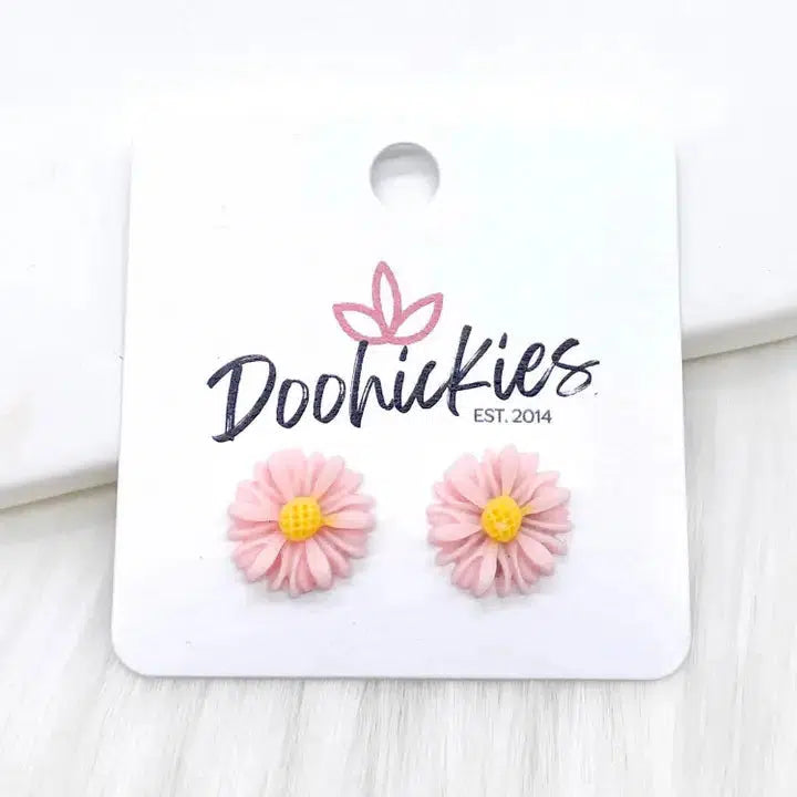 13mm Daisy Stud Earrings-Daisies, Earring, Earrings, Flowers, Jewelry, Mint, Pink, Post Earrings, purple, Stud EArrings, White, Yellow Sunflowers-Pink Daisies-[option4]-[option5]-[option6]-Bella Bliss Boutique in Texas