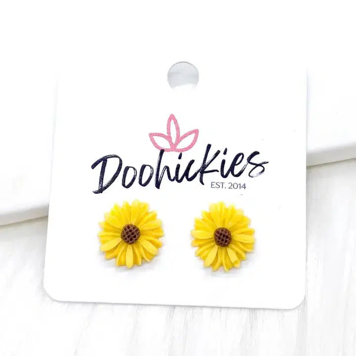 13mm Daisy Stud Earrings-Daisies, Earring, Earrings, Flowers, Jewelry, Mint, Pink, Post Earrings, purple, Stud EArrings, White, Yellow Sunflowers-Yellow Sunflowers-[option4]-[option5]-[option6]-Bella Bliss Boutique in Texas