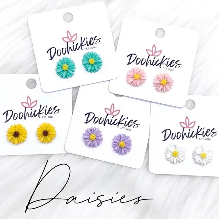 13mm Daisy Stud Earrings-Daisies, Earring, Earrings, Flowers, Jewelry, Mint, Pink, Post Earrings, purple, Stud EArrings, White, Yellow Sunflowers-[option4]-[option5]-[option6]-Bella Bliss Boutique in Texas