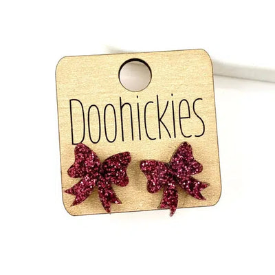 15mm Glitter Bow Stud Earrings-Acrylic,Black Glitter,Blue Glitter,Bow,Earring,Earrings,Glitter,Gold Glitter,Green Glitter,Jewelry,Maroon Glitter,Post Earrings,Red Glitter,Stud EArrings-[option4]-[option5]-[option6]-Bella Bliss Boutique in Texas