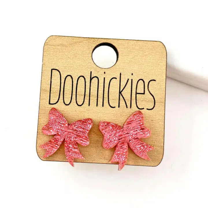 15mm Lovey Acrylic Bow Stud Earrings-Acrylic,Bow,Earring,Earrings,Glitter,Jewelry,Pink Saffiano,Post Earrings,Red Glitter,Stud EArrings,Valentine,Valentine's Day-[option4]-[option5]-[option6]-Bella Bliss Boutique in Texas