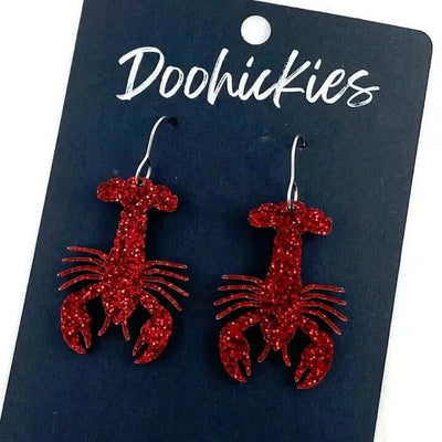 1.5" Glittery Red Crawfish Acrylic Earrings-Acrylic,Crawfish,Dangle Earrings,Earring,Earrings,French Wire Earrings,Glitter,Jewelry,Red,Red Glitter-[option4]-[option5]-[option6]-Bella Bliss Boutique in Texas