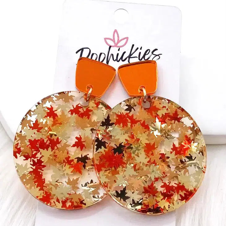 2" Acrylic Dangle Earrings-Autumn Leaves, clothing, Dangle Earrings, Earring, Earrings, Fall Earrings, Glitter, Glitter Orange, Jewelry, Mirror, Mirror Orange, orange, Orange Flakes, Piggyback, Post Earrings-Mirror-[option4]-[option5]-[option6]-Bella Bliss Boutique in Texas