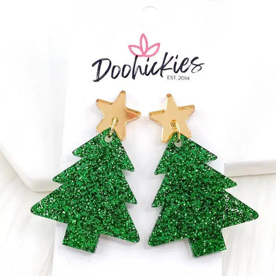 2" Evergreen Glitter Tree Dangle Earrings-Christmas, Christmas Tree, Dangle Earrings, Earring, Earrings, Glitter, Jewelry, Post Earrings-[option4]-[option5]-[option6]-Bella Bliss Boutique in Texas
