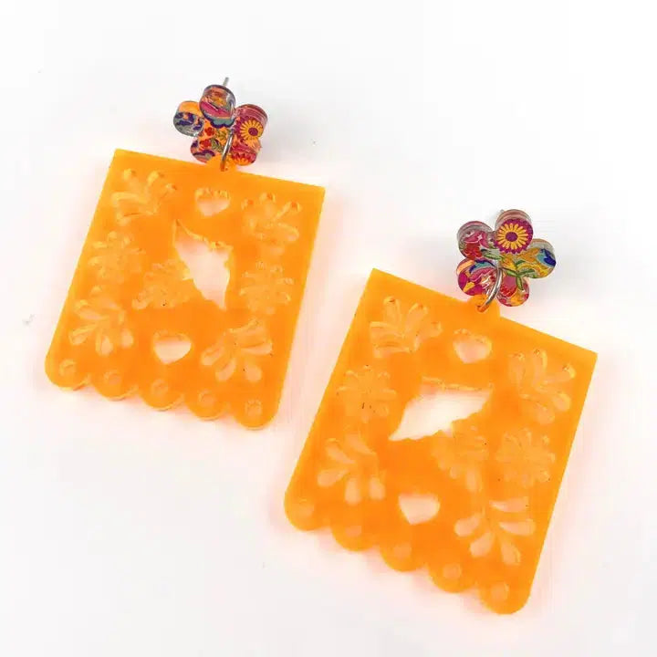 2" Frosted Papel Picado Dangle Earrings-Acrylic,Blue,Dangle Earrings,Earring,Earrings,Hot Pink,Jewelry,orange,Post Earrings,purple-[option4]-[option5]-[option6]-Bella Bliss Boutique in Texas