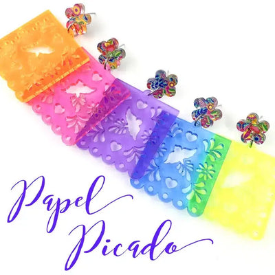 2" Frosted Papel Picado Dangle Earrings-Acrylic, Blue, Dangle Earrings, Earring, Earrings, Hot Pink, Jewelry, orange, Post Earrings, purple-[option4]-[option5]-[option6]-Bella Bliss Boutique in Texas