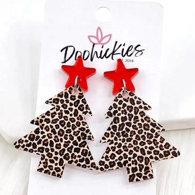2" Leopard Tree Acrylic Dangle Earrings-Acrylic, Animal Print, Christmas, Christmas Tree, Dangle Earrings, Earring, Earrings, Jewelry, leopard, Leopard Print, Post Earrings-[option4]-[option5]-[option6]-Bella Bliss Boutique in Texas