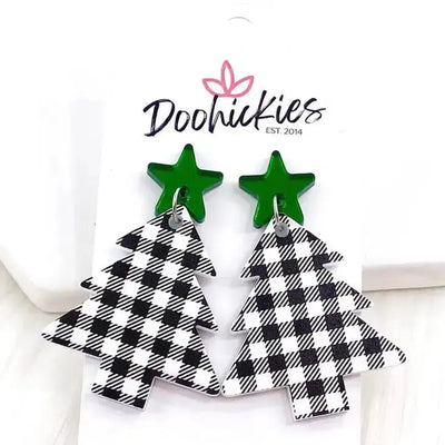 2" Plaid Tree Acrylic Dangle Earrings-Black/White,Buffalo Plaid,Dangle Earrings,Earring,Earrings,Jewelry,Post Earrings,Red/Black-[option4]-[option5]-[option6]-Bella Bliss Boutique in Texas