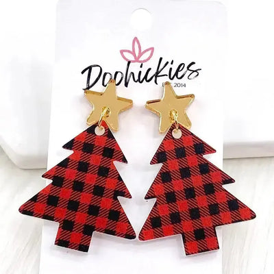 2" Plaid Tree Acrylic Dangle Earrings-Black/White,Buffalo Plaid,Dangle Earrings,Earring,Earrings,Jewelry,Post Earrings,Red/Black-[option4]-[option5]-[option6]-Bella Bliss Boutique in Texas