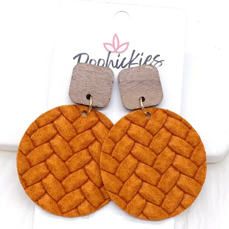 2" Walnut Cube & Box Braided Dangle Earrings-Box Braided, Dangle Earrings, Earring, Earrings, Fall Earrings, Ginger, Jewelry, Mustard, Piggyback, Post Earrings, Walnut Cube-Ginger-[option4]-[option5]-[option6]-Bella Bliss Boutique in Texas