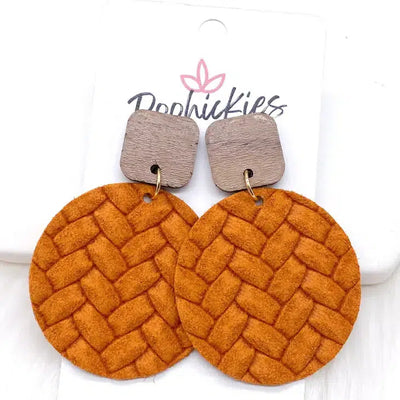 2" Walnut Cube & Box Braided Dangle Earrings-Box Braided, Dangle Earrings, Earring, Earrings, Fall Earrings, Ginger, Jewelry, Mustard, Piggyback, Post Earrings, Walnut Cube-Ginger-[option4]-[option5]-[option6]-Bella Bliss Boutique in Texas