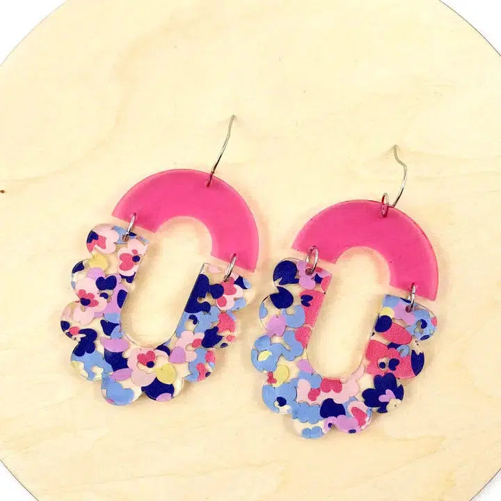 2.25" Floral Maria Acrylic Earrings-Acrylic, Dangle Earrings, Earring, Earrings, French Wire Earrings, Jewelry, Pink, Pink Posey, purple, Purple Meadow-Pink Posey-[option4]-[option5]-[option6]-Bella Bliss Boutique in Texas