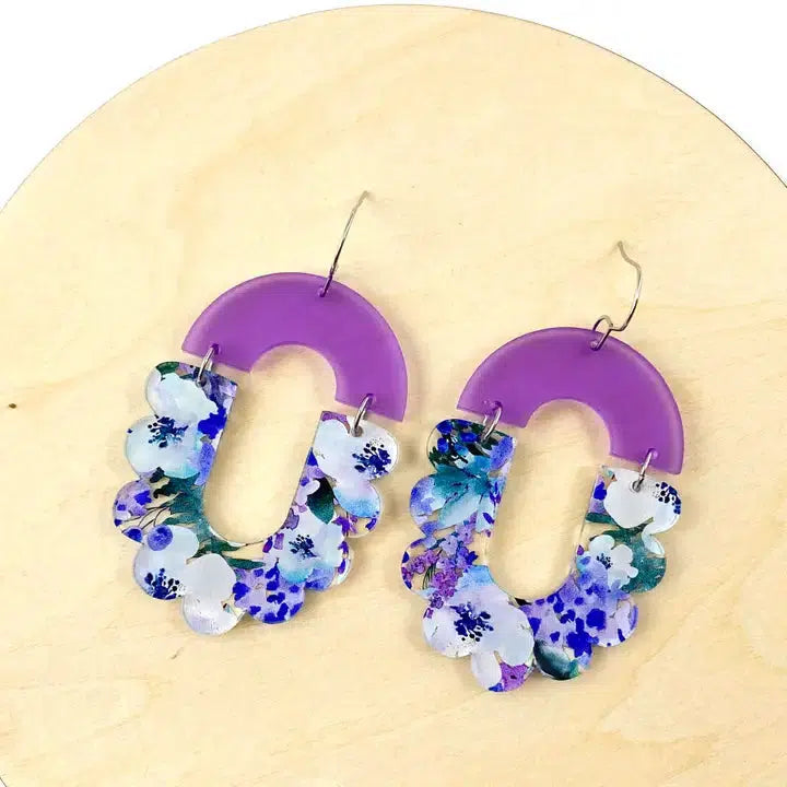 2.25" Floral Maria Acrylic Earrings-Acrylic, Dangle Earrings, Earring, Earrings, French Wire Earrings, Jewelry, Pink, Pink Posey, purple, Purple Meadow-Purple Meadow-[option4]-[option5]-[option6]-Bella Bliss Boutique in Texas