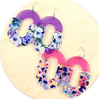 2.25" Floral Maria Acrylic Earrings-Acrylic, Dangle Earrings, Earring, Earrings, French Wire Earrings, Jewelry, Pink, Pink Posey, purple, Purple Meadow-[option4]-[option5]-[option6]-Bella Bliss Boutique in Texas