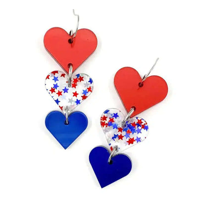 2.25" Reverse Waterfall Acrylic Heart Earring-Acrylic,Dangle Earrings,Earring,Earrings,French Wire Earrings,heart,Hearts,Jewelry,Patriotic,Patriotic Earrings,Red White & Blue,Reverse Waterfall,Waterfall-[option4]-[option5]-[option6]-Bella Bliss Boutique in Texas