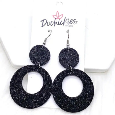 2.25"Spooky Glitter Earrings-Black Glitter, Dangle Earrings, Earring, Earrings, French Wire Earrings, Halloween, Jewelry, Lil' O's, Orange Glitter, Purple Glitter, Spooky Glitters-Black-[option4]-[option5]-[option6]-Bella Bliss Boutique in Texas