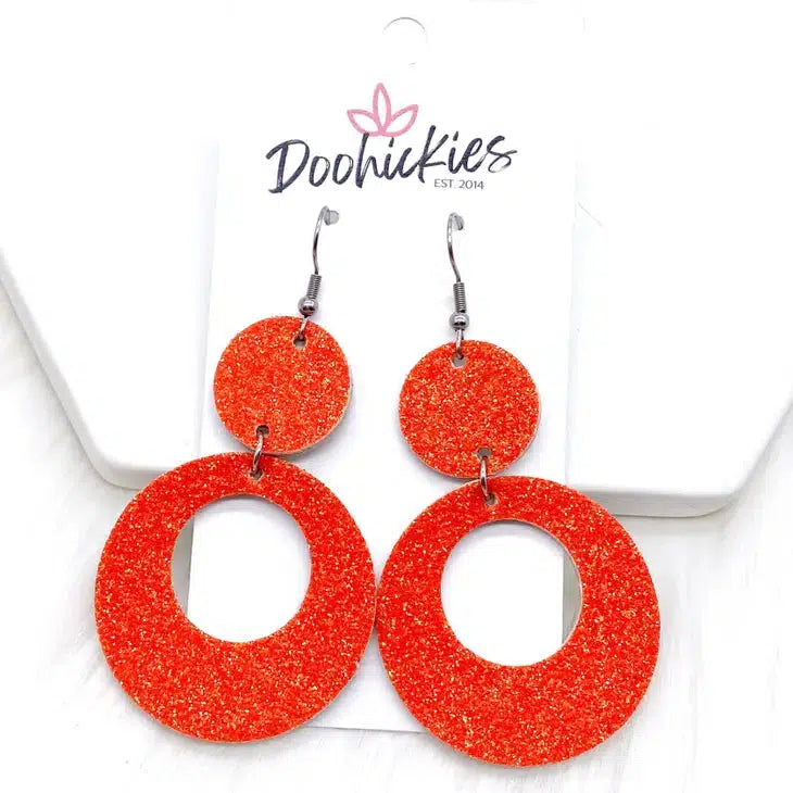 2.25"Spooky Glitter Earrings-Black Glitter, Dangle Earrings, Earring, Earrings, French Wire Earrings, Halloween, Jewelry, Lil' O's, Orange Glitter, Purple Glitter, Spooky Glitters-Orange-[option4]-[option5]-[option6]-Bella Bliss Boutique in Texas