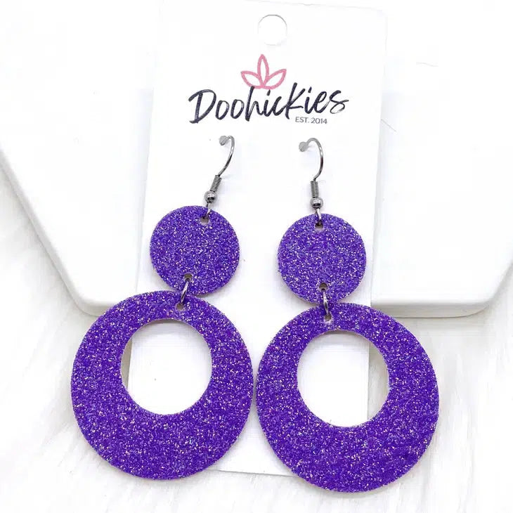 2.25"Spooky Glitter Earrings-Black Glitter, Dangle Earrings, Earring, Earrings, French Wire Earrings, Halloween, Jewelry, Lil' O's, Orange Glitter, Purple Glitter, Spooky Glitters-Purple-[option4]-[option5]-[option6]-Bella Bliss Boutique in Texas