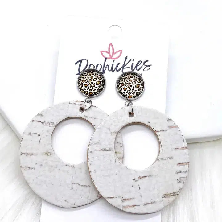 2.5" Double O Dangle Corkies Earrings-Animal Print, Dangle Earrings, Earring, Earrings, leopard, Leopard Print, Post Earrings, White-[option4]-[option5]-[option6]-Bella Bliss Boutique in Texas