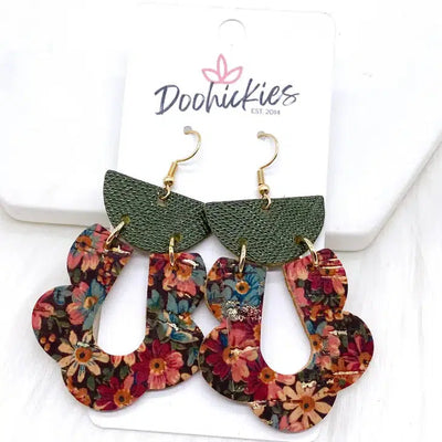 2.5" Green Saffiano & Wildflower Earrings-Cork, Earrings, Green, Jewelry, Leather, Wildflower, Wire Earrings-[option4]-[option5]-[option6]-Bella Bliss Boutique in Texas