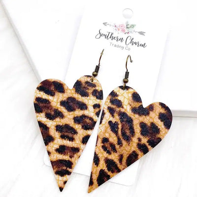 2.5" Leopard Heart Earrings-Animal Print, Earrings, Heart, Hearts, Jewelry, Leather, Leopard, leopard print, Wire Earrings-[option4]-[option5]-[option6]-Bella Bliss Boutique in Texas