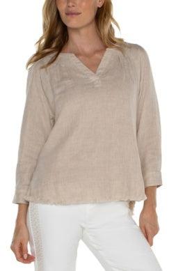 3/4 Sleeve Raglan Top-3/4 Sleeve, 3/4 sleeves, Beige, clothing, Frayed Hem, Pleated, raglan, White, Women, women's-[option4]-[option5]-[option6]-Bella Bliss Boutique in Texas