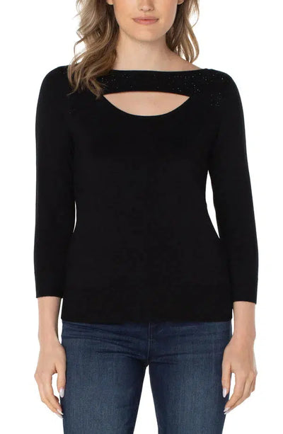 3/4 Sleeve Sweater W/Rhinestones-3/4 Sleeve, Black, Clothing, Rhinestones, Sweater, Sweater Weather, Sweaters, top, Tops, women, Women's, women's tops-XS-[option4]-[option5]-[option6]-Bella Bliss Boutique in Texas