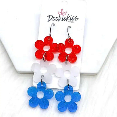 3.25" Patriotic Blossom Acrylic Drop Earrings-Acrylic,Blossoms,Dangle Earrings,Earring,Earrings,French Wire Earrings,Jewelry,Patriotic,Patriotic Blossoms,Patriotic Earrings,Red White & Blue-[option4]-[option5]-[option6]-Bella Bliss Boutique in Texas