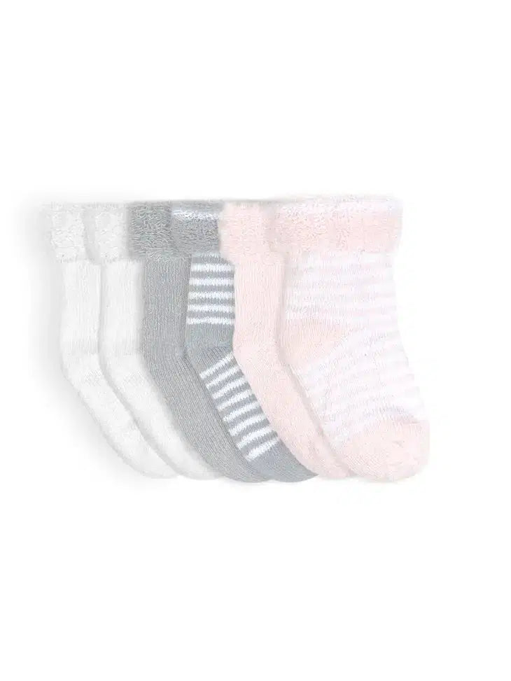 6-PK Terry Socks-Baby Socks, Children & Tweens, children's, Grey Stripe, Infant to 6, Pink Stripe, Socks, Stripe Socks, Terry Socks, White-[option4]-[option5]-[option6]-Bella Bliss Boutique in Texas