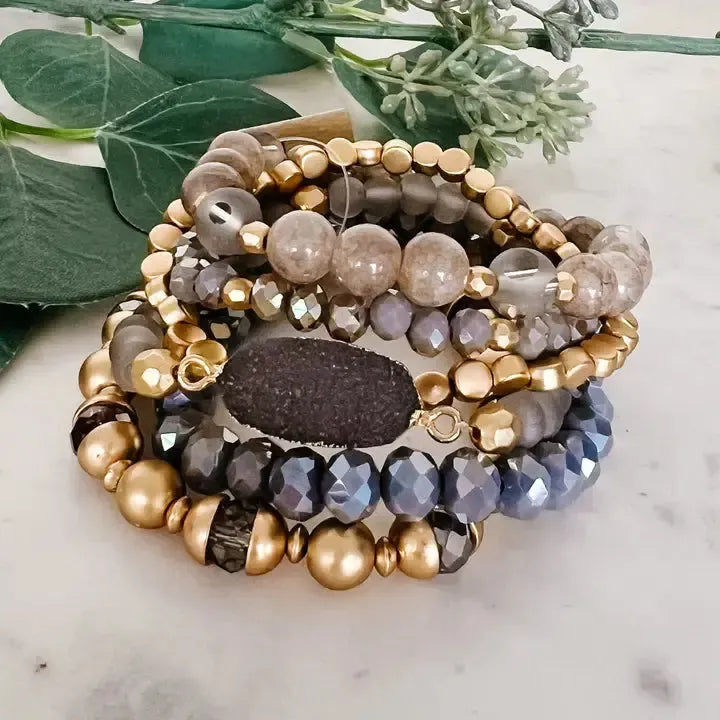 6-Stack Druzzy Stone Beaded Bracelet-6-Stack,Beaded Bracelet,Bracelet,Bracelets,Druzzy Stone,Jewelry,Stack Bracelet-[option4]-[option5]-[option6]-Bella Bliss Boutique in Texas