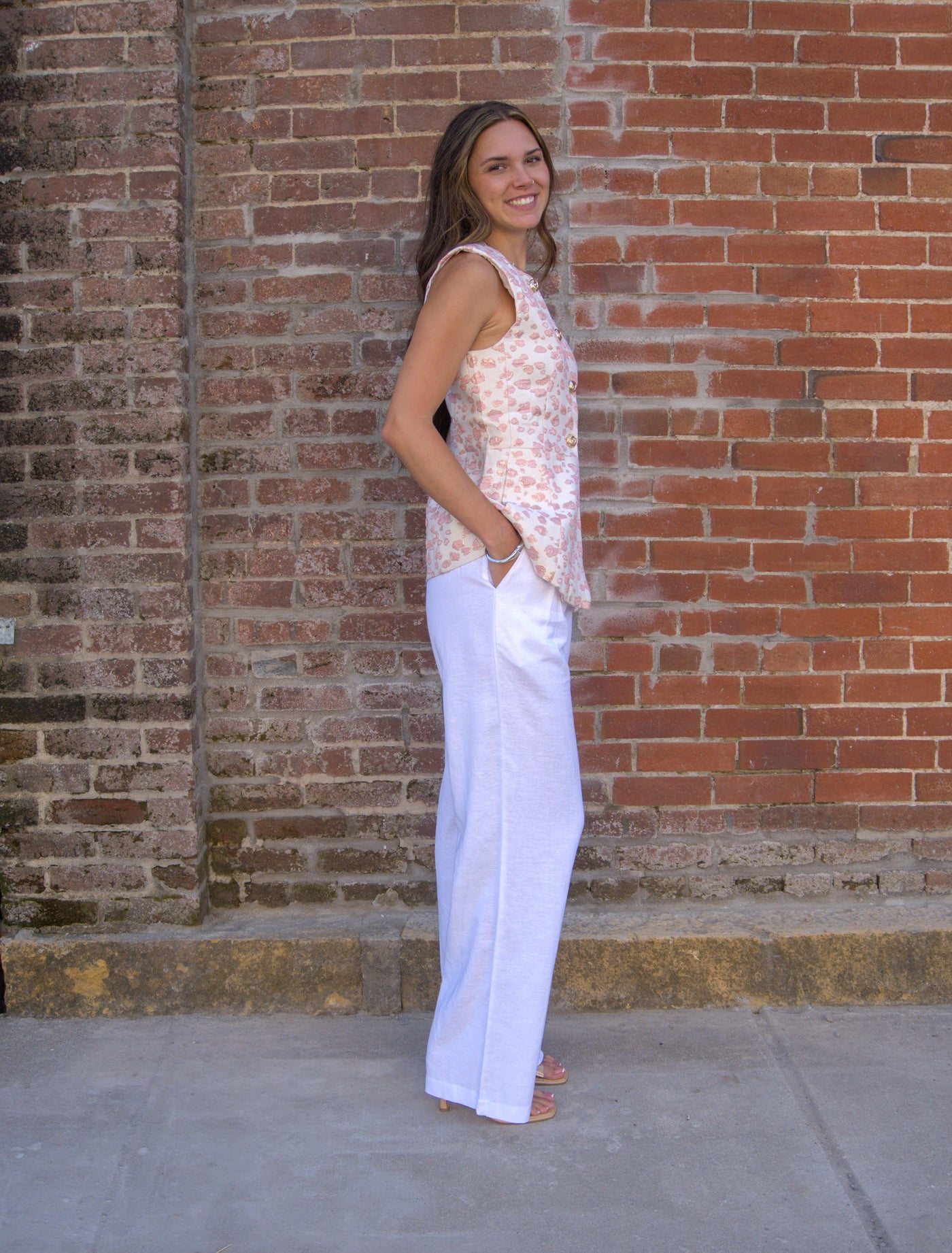 Abstract Pattern Jacquard Top-Abstract,Abstract Pattern,Abstract Print,clothing,Gold Accents,Jacquard,Jacquard Pattern,Pink,Sleeveless,Top,Tops,Women,women's,Woven Top-[option4]-[option5]-[option6]-Bella Bliss Boutique in Texas