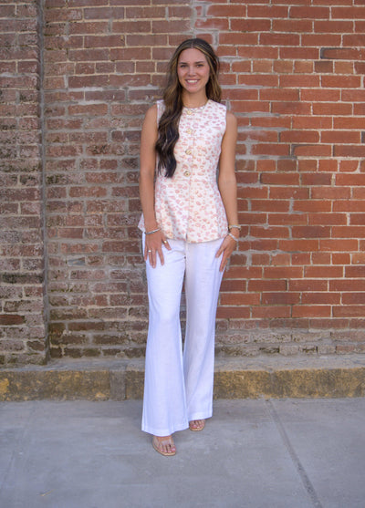 Abstract Pattern Jacquard Top-Abstract,Abstract Pattern,Abstract Print,clothing,Gold Accents,Jacquard,Jacquard Pattern,Pink,Sleeveless,Top,Tops,Women,women's,Woven Top-[option4]-[option5]-[option6]-Bella Bliss Boutique in Texas