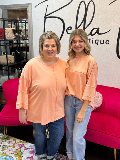 Acid Washed Pullover Top-Acid Washed,clothing,Curvy,Mixed Fabric,Pullover,Seam Detail,Top,Tops,Washed Coral,Women,women's-[option4]-[option5]-[option6]-Bella Bliss Boutique in Texas