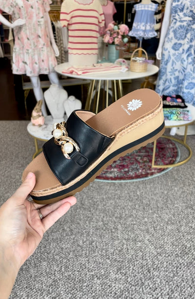 Adelfia Wedge Sandal-Adelfia,Black,Chain Detail,Pearl Detail,Sandal,Sandals,Shoes,Wedge Sandal,women's-[option4]-[option5]-[option6]-Bella Bliss Boutique in Texas