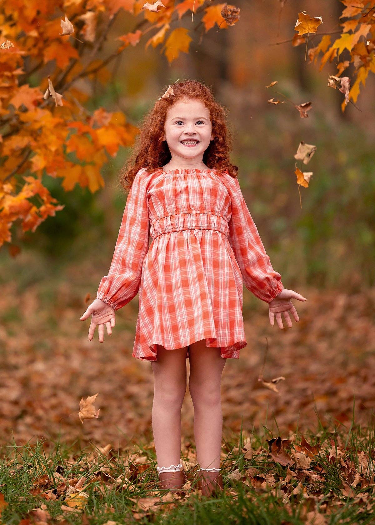 Amelia Dress-Autumn Orange,Children & Tween,Children & Tweens,children's,Childrens/Tween,dresses,Fall,Fall Favorites,Fall Plaid,girls,Infant to 6,little girls dresses,orange,Tween 7-14,Tweens 7-14-[option4]-[option5]-[option6]-Bella Bliss Boutique in Texas