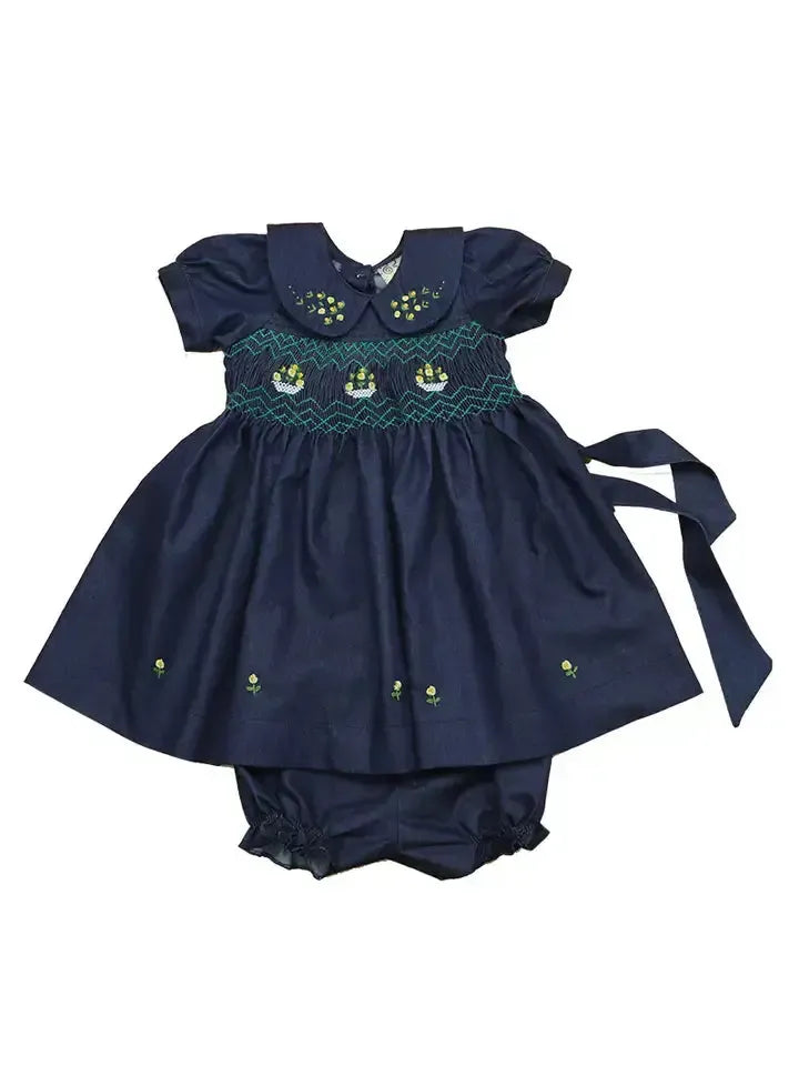 Annelise Rose Smocked Dress-Children & Tweens,children's,clothing,dress,dresses,Hand Smocked,Infant to 6,Puff Sleeve,smocked,smocked Detail-[option4]-[option5]-[option6]-Bella Bliss Boutique in Texas