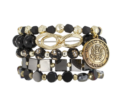 Army Bracelet Set-Army, Black, Bracelet, Bracelets, gold, Jewelry, Stack Bracelet, Stretch Bracelet-[option4]-[option5]-[option6]-Bella Bliss Boutique in Texas