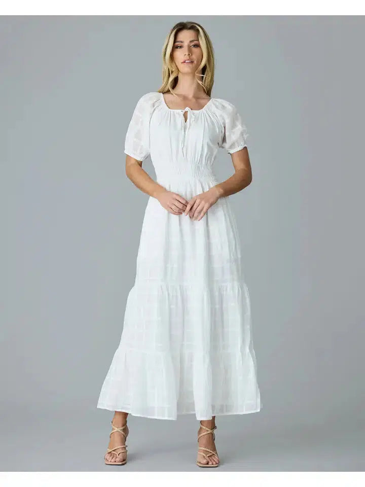 Audrey Maxi Dress-A-Line, clothing, Curvy, dress, dresses, Maxi Dress, smocked waist, Smocking, Snow White, Tie Neck, Tiered, Women, women's-[option4]-[option5]-[option6]-Bella Bliss Boutique in Texas