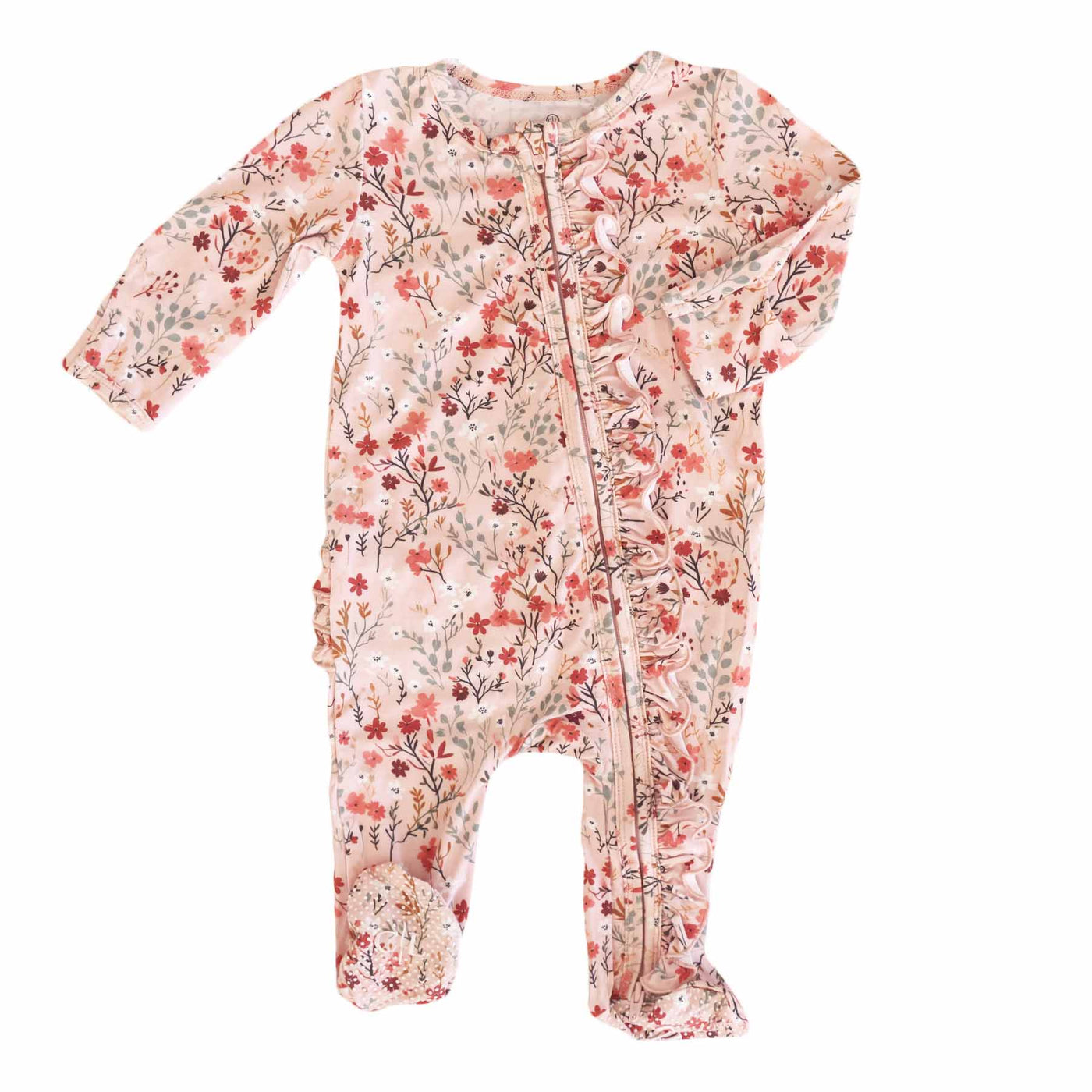 Autum Bloom Zipper Footie-Bamboo Viscose,Caden Lane,Children & Tween,Children & Tweens,Floral,infant,Infant to 6,Rompers,Ruffle Detail,Zipper Detail-Newborn-[option4]-[option5]-[option6]-Bella Bliss Boutique in Texas