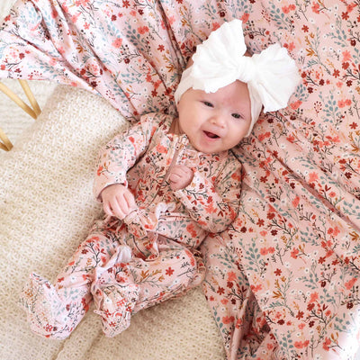 Autum Bloom Zipper Footie-Bamboo Viscose,Caden Lane,Children & Tween,Children & Tweens,Floral,infant,Infant to 6,Rompers,Ruffle Detail,Zipper Detail-[option4]-[option5]-[option6]-Bella Bliss Boutique in Texas