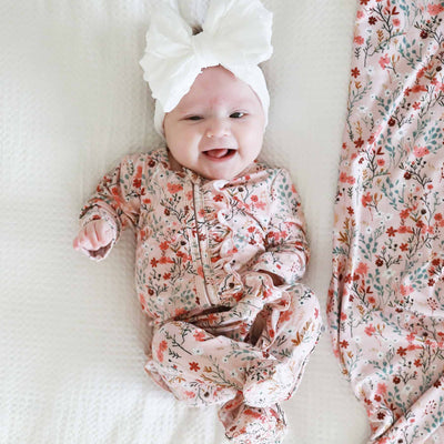Autum Bloom Zipper Footie-Bamboo Viscose,Caden Lane,Children & Tween,Children & Tweens,Floral,infant,Infant to 6,Rompers,Ruffle Detail,Zipper Detail-[option4]-[option5]-[option6]-Bella Bliss Boutique in Texas