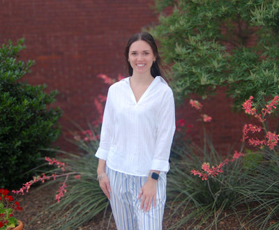 Back Button Detail V-Neck Top-Back Button Detail,clothing,Curvy,Top,Tops,V-Neck,White,Women,women's-[option4]-[option5]-[option6]-Bella Bliss Boutique in Texas