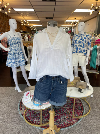 Back Button Detail V-Neck Top-Back Button Detail,clothing,Curvy,Top,Tops,V-Neck,White,Women,women's-[option4]-[option5]-[option6]-Bella Bliss Boutique in Texas