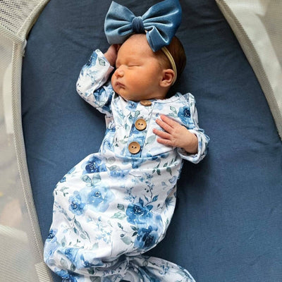 Bailey Floral Newborn Knot Gown & Hat Set-Bow Headband,Button Detail,Children & Tween,Children & Tweens,Floral Print,Infant to 6,newborn,polyester,Rompers,Swaddle + Headband-0-3 months-[option4]-[option5]-[option6]-Bella Bliss Boutique in Texas