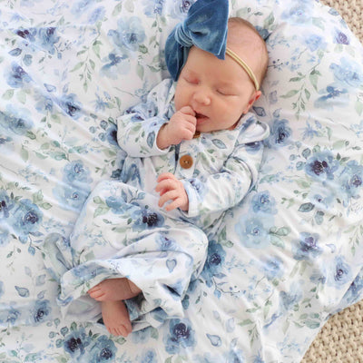 Bailey Floral Newborn Knot Gown & Hat Set-Bow Headband,Button Detail,Children & Tween,Children & Tweens,Floral Print,Infant to 6,newborn,polyester,Rompers,Swaddle + Headband-[option4]-[option5]-[option6]-Bella Bliss Boutique in Texas